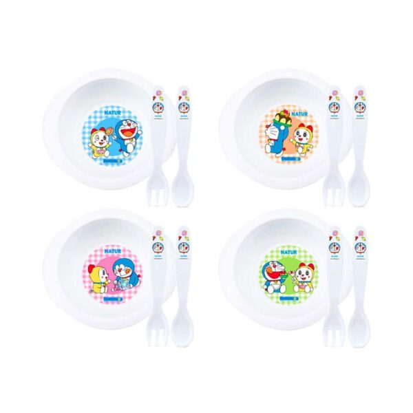 Natur ถ้วยซุปพร้อมช้อนส้อม Baby Feeding Ware ลาย Doraemon