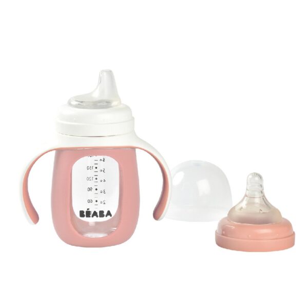 ขวดแก้วหัดดื่ม 2 in 1 Glass Learning Bottle 210 ml with Silicone Protective Sleeve – Vintage Pink